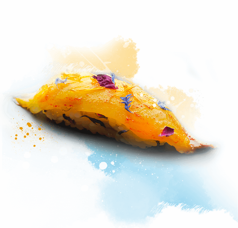 Yellowtail Sushi in Safran mariniert