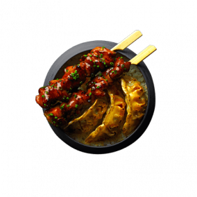 Brochettes poulet yakitori et gyosas