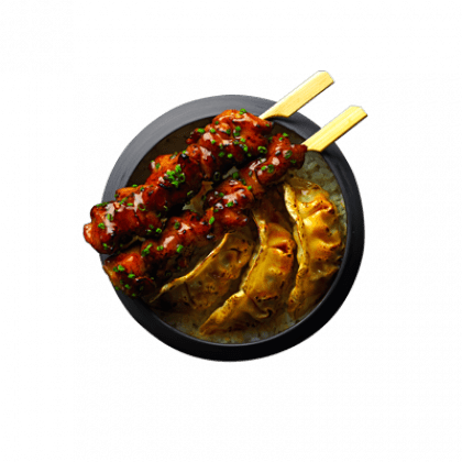 Brochettes poulet yakitori et gyosas